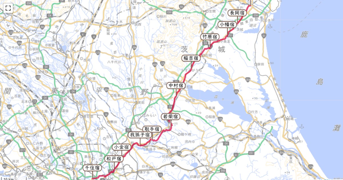 旧水戸街道のルートを地図で表示