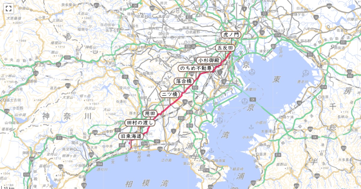 中原街道のルートを地図で表示