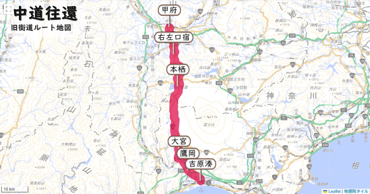 中道往還のルートを地図で表示