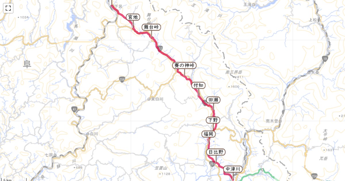 南北街道のルートを地図で表示