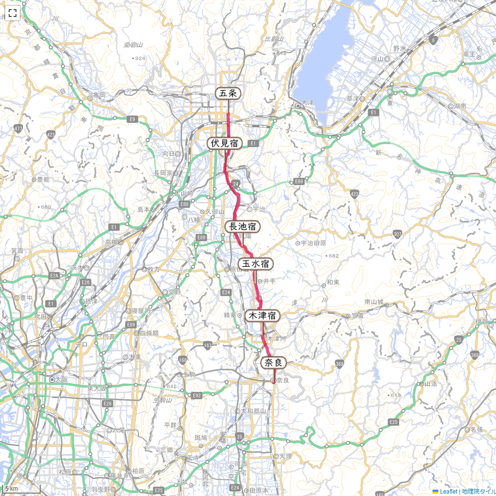 奈良街道(京都),ルート,地図,宿場歩き,マップ
