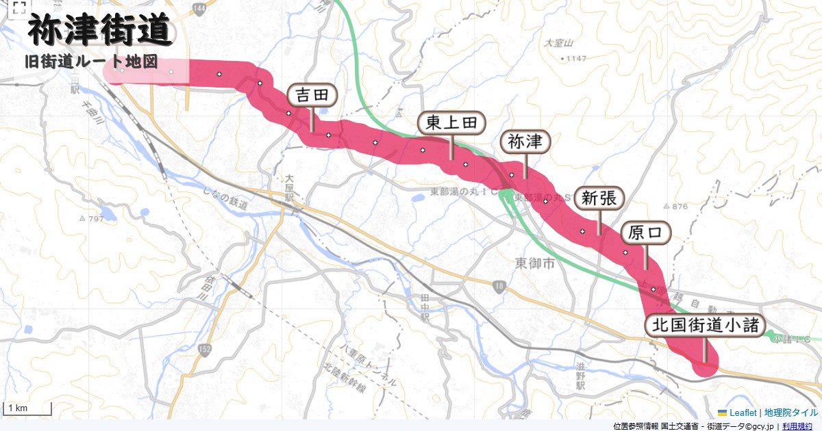 祢津街道のルートを地図で表示