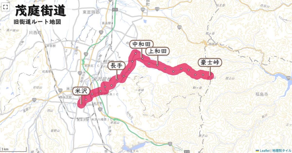 茂庭街道のルートを地図で表示