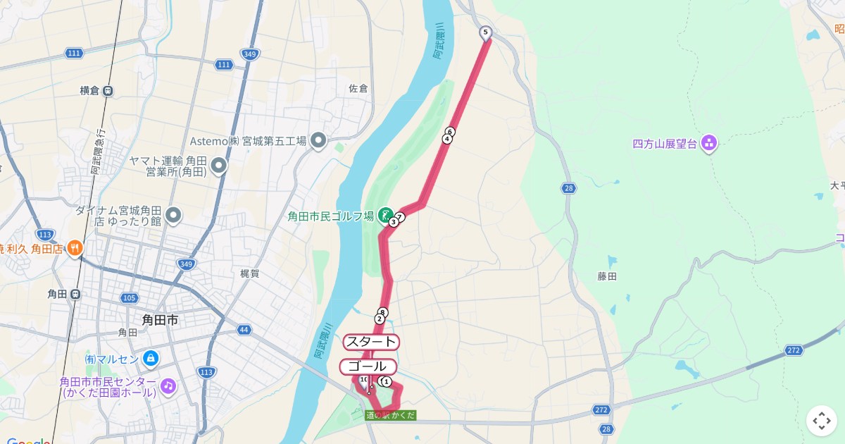 阿武隈リバーサイドマラソンのコースを地図で表示