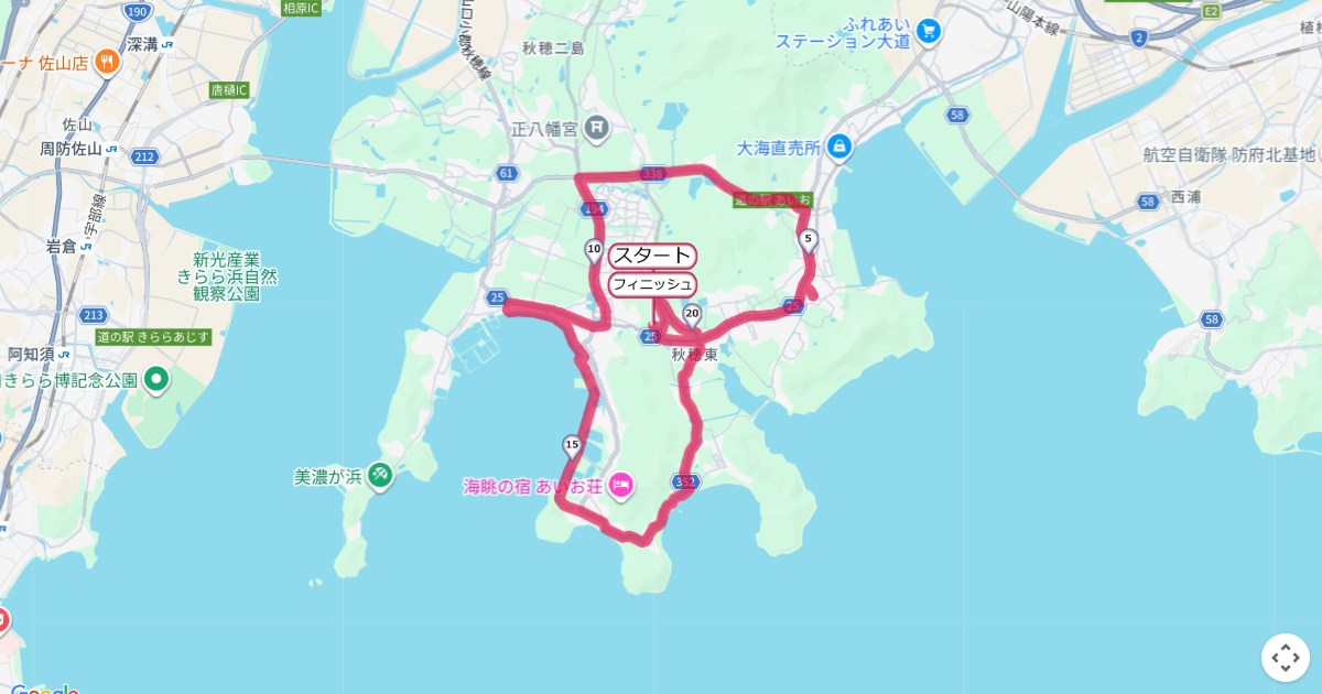 浜村杯秋穂ロードレースのコースを地図で表示