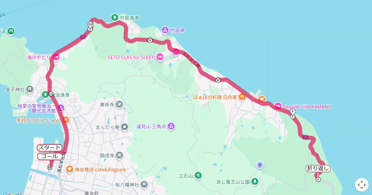 高松ファミリー＆クォータマラソンinAJI(最終)のコースを地図で表示