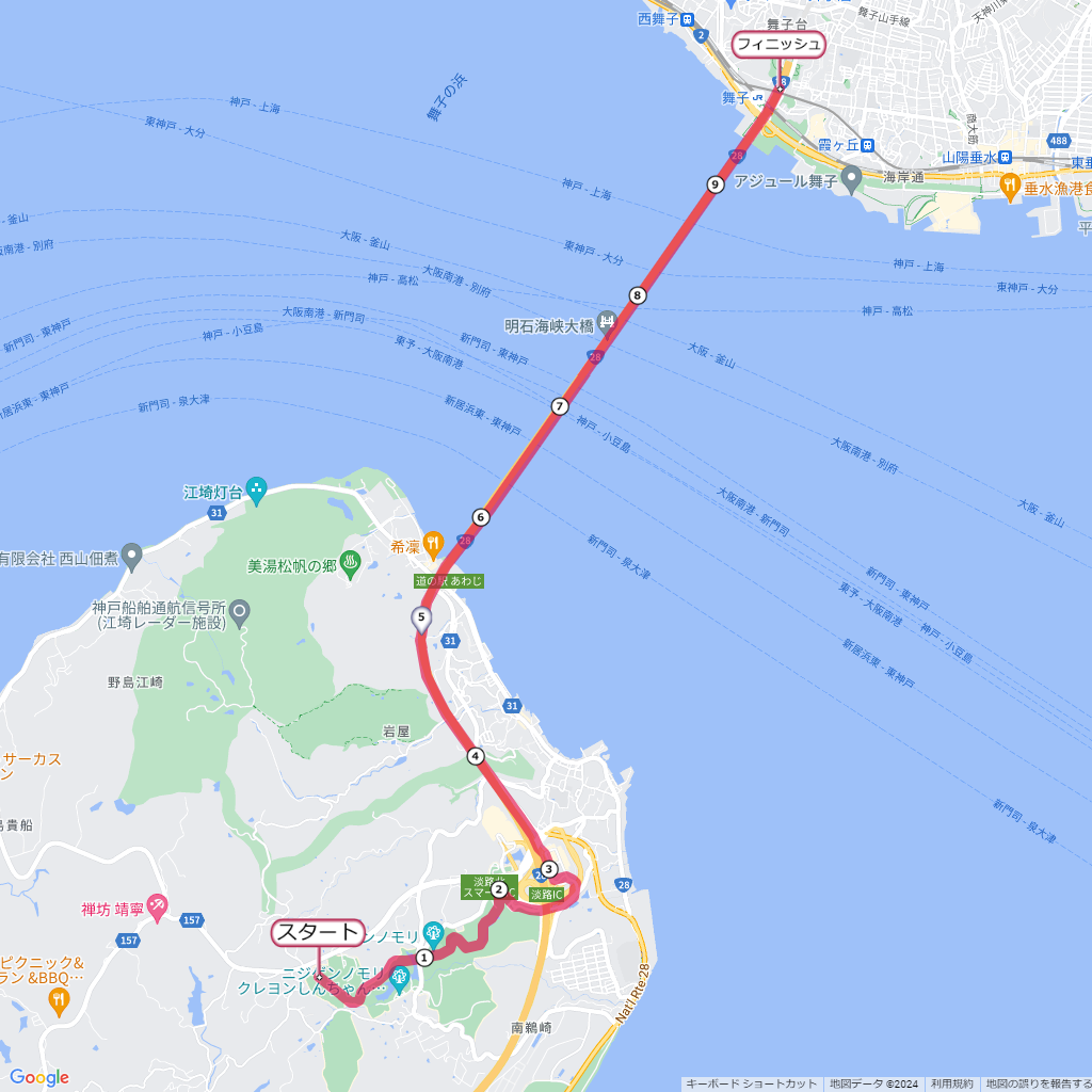 明石海峡大橋ブリッジラン(仮称),コース,地図,マップ,距離とタイム,高低差