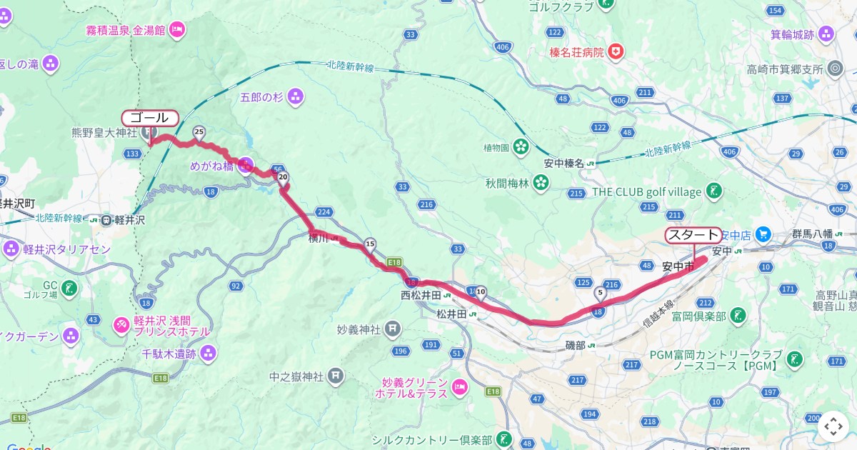 安政遠足侍マラソン,安中マラソンのコースを地図で表示