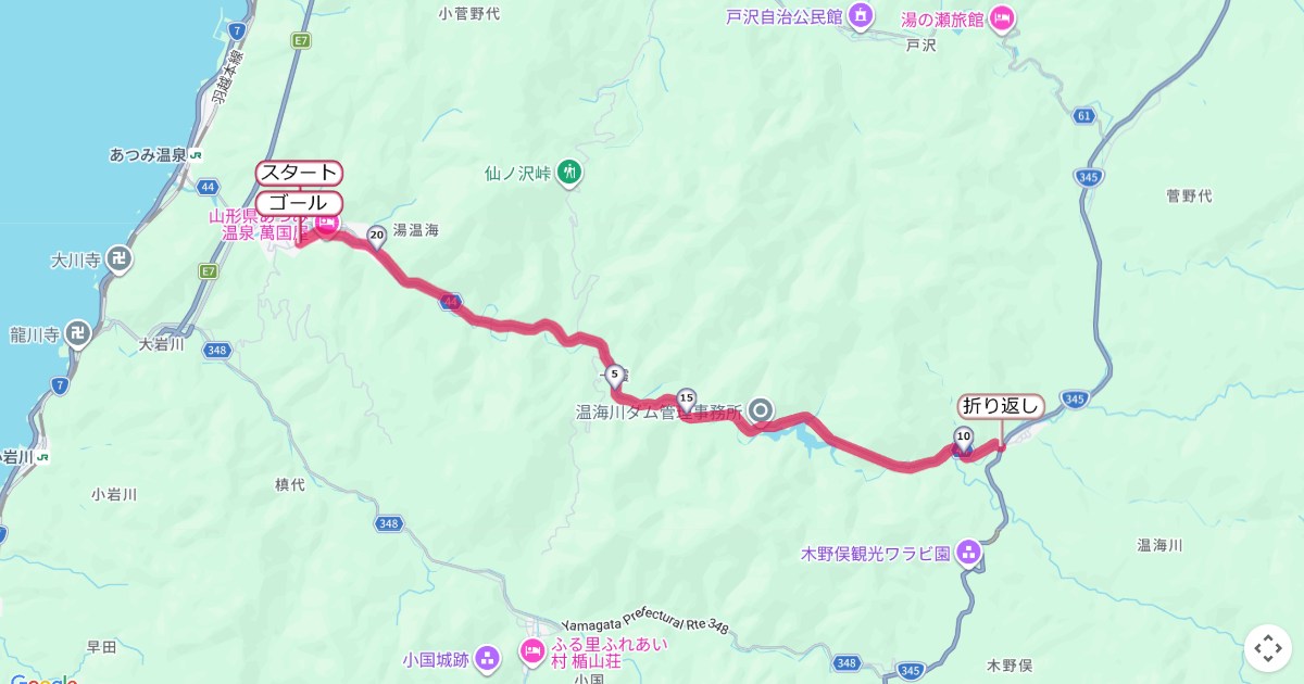 温海さくらマラソンのコースを地図で表示