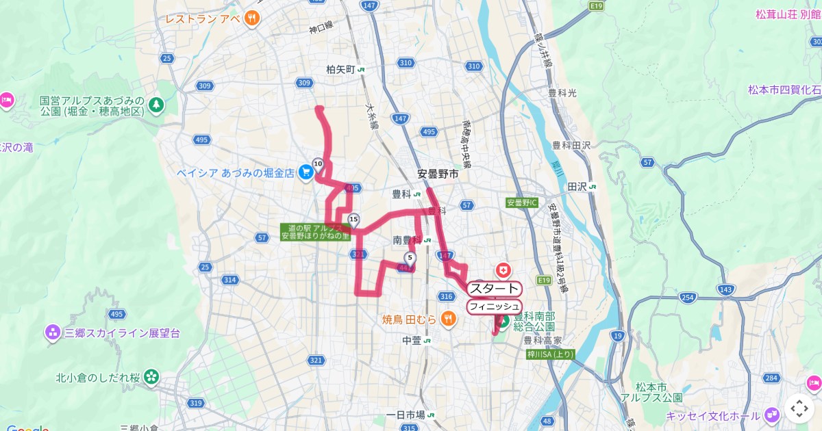 信州安曇野ハーフマラソンのコースを地図で表示
