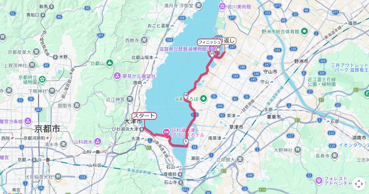 びわ湖レイクサイドマラソンのコースを地図で表示