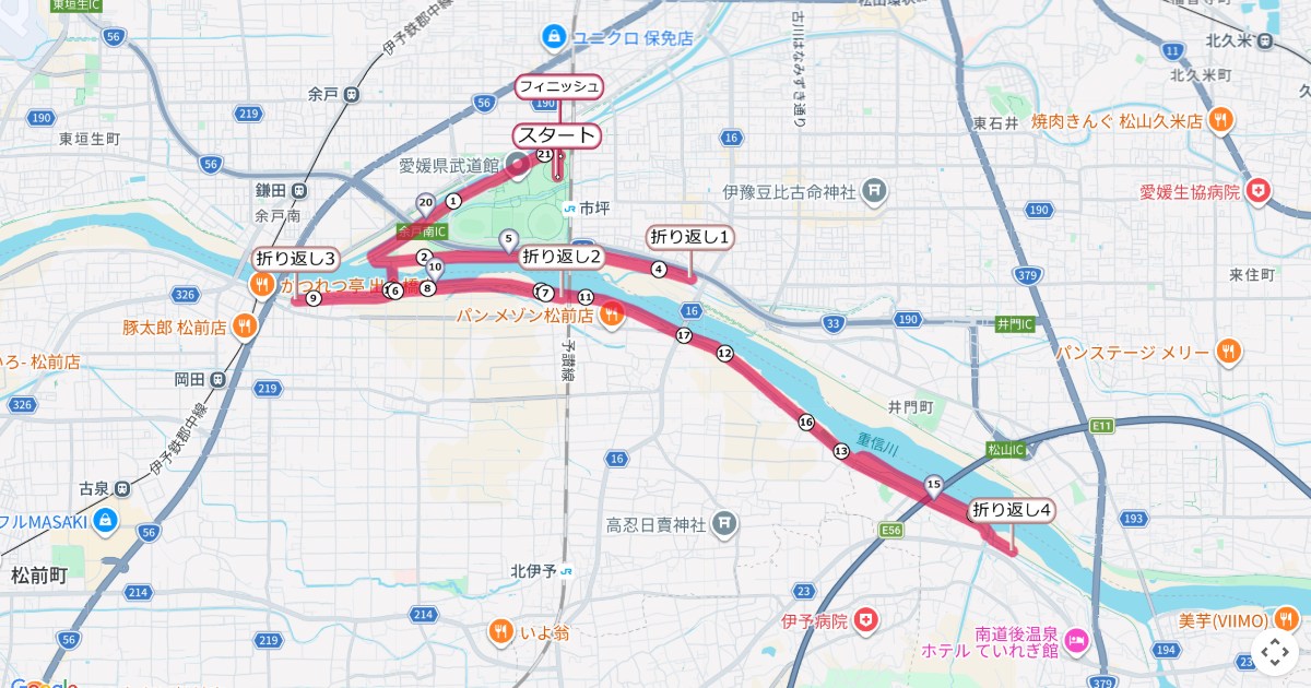 坊っちゃんランランランのコースを地図で表示
