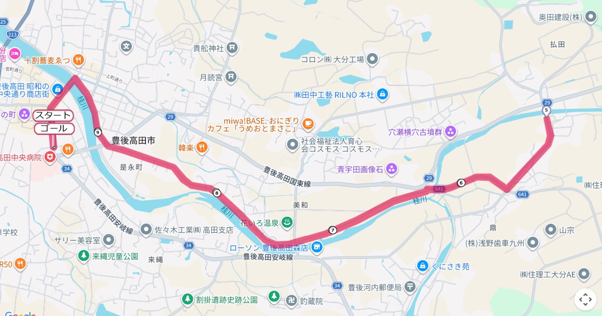 豊後高田マラソンのコースを地図で表示