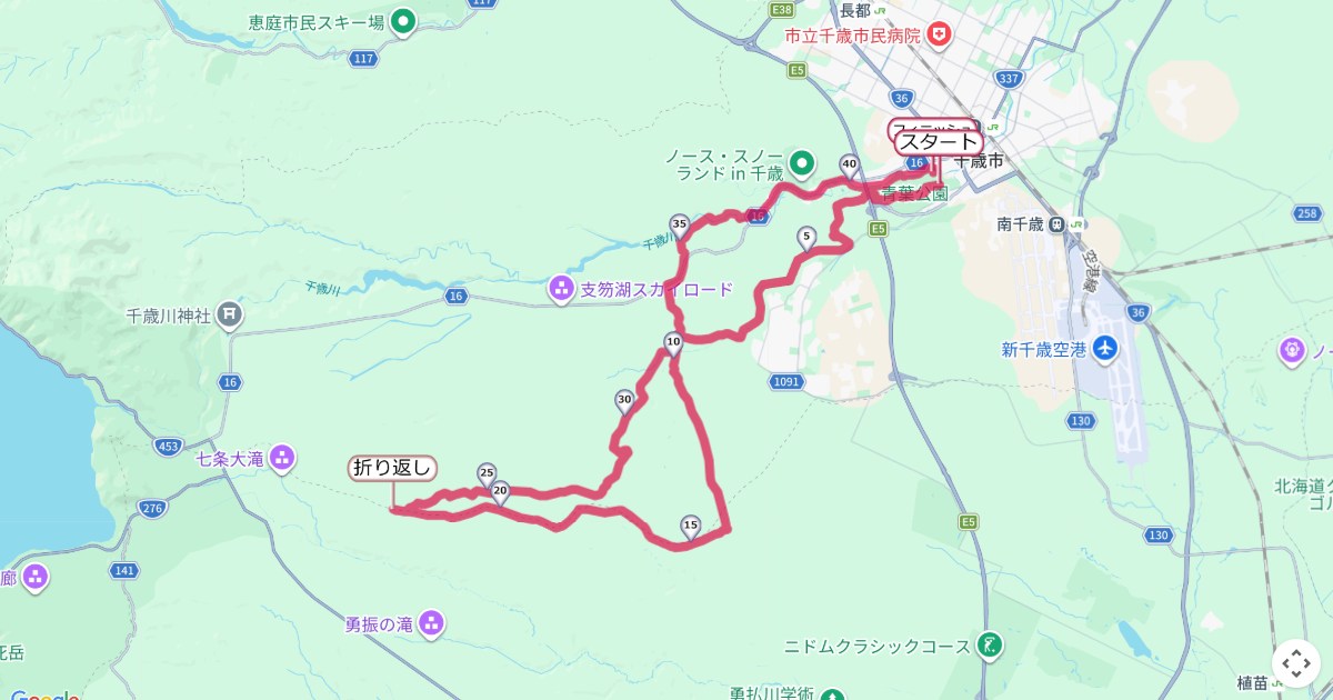 千歳JAL国際マラソンのコースを地図で表示