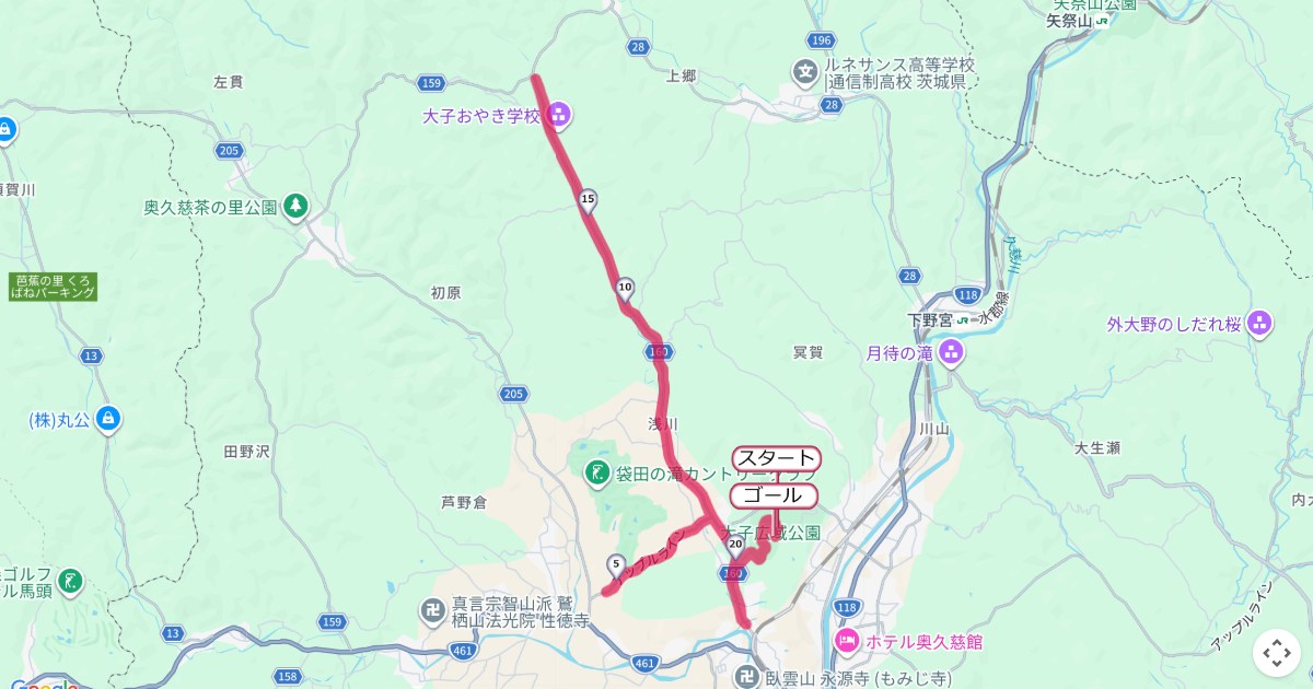 奥久慈湯の里大子マラソンのコースを地図で表示