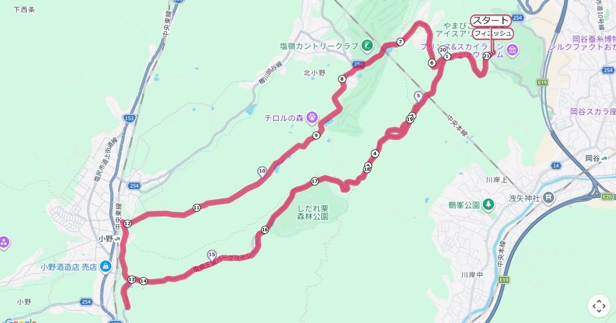 塩嶺王城パークラインハーフマラソンのコースを地図で表示