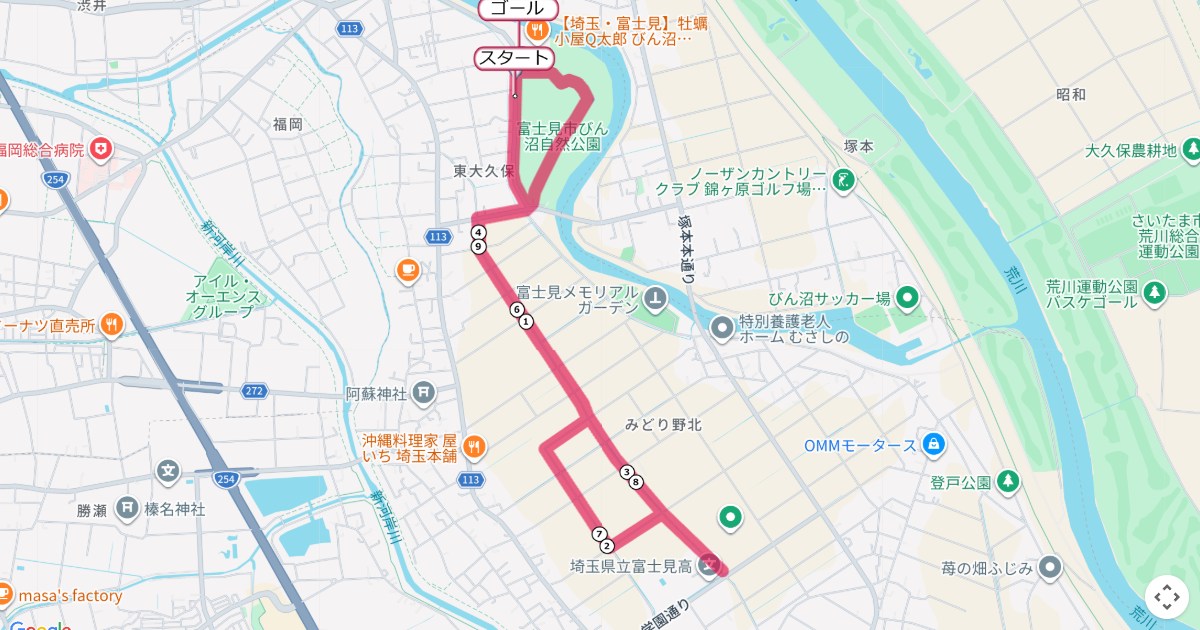 Fujimiシティマラソンのコースを地図で表示
