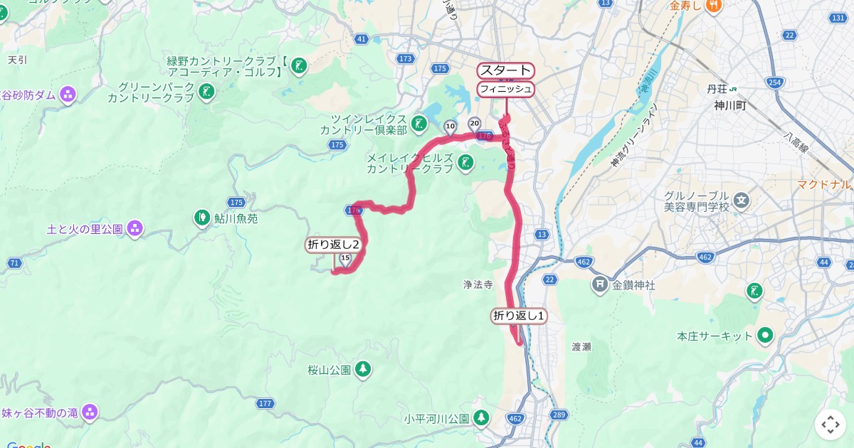 上州藤岡蚕マラソンのコースを地図で表示