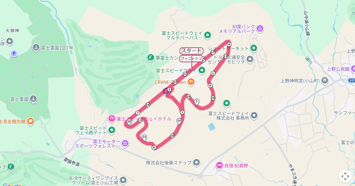 富士マラソンフェスタのコースを地図で表示