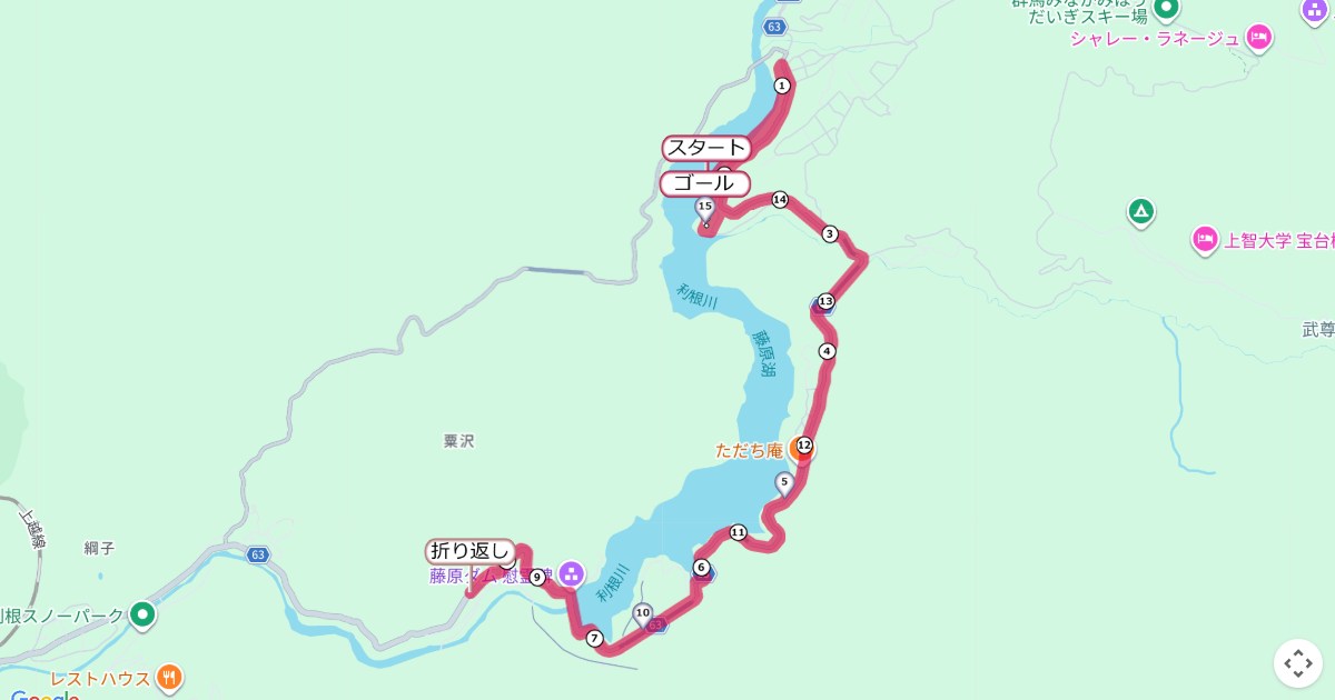 サロモン藤原湖マラソン,みなかみマラソンのコースを地図で表示