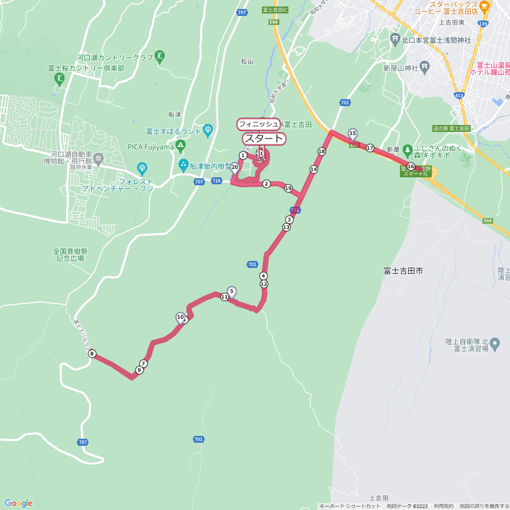 富士吉田火祭りロードレース,コース,地図,マップ,距離とタイム,高低差