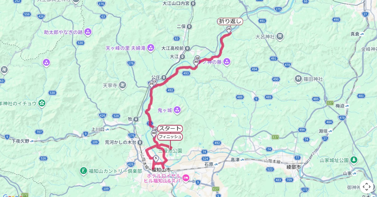 福知山マラソンのコースを地図で表示
