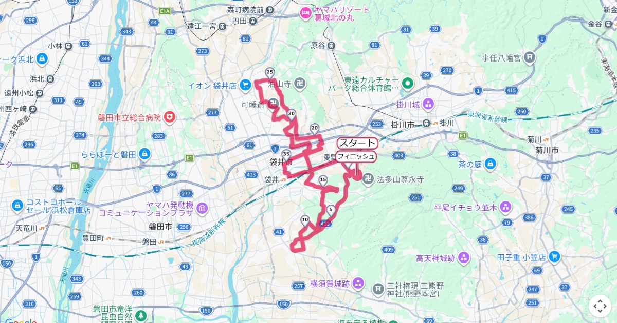 袋井クラウンメロンマラソンのコースを地図で表示