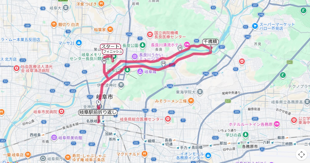 ぎふ清流ハーフマラソン,岐阜マラソンのコースを地図で表示