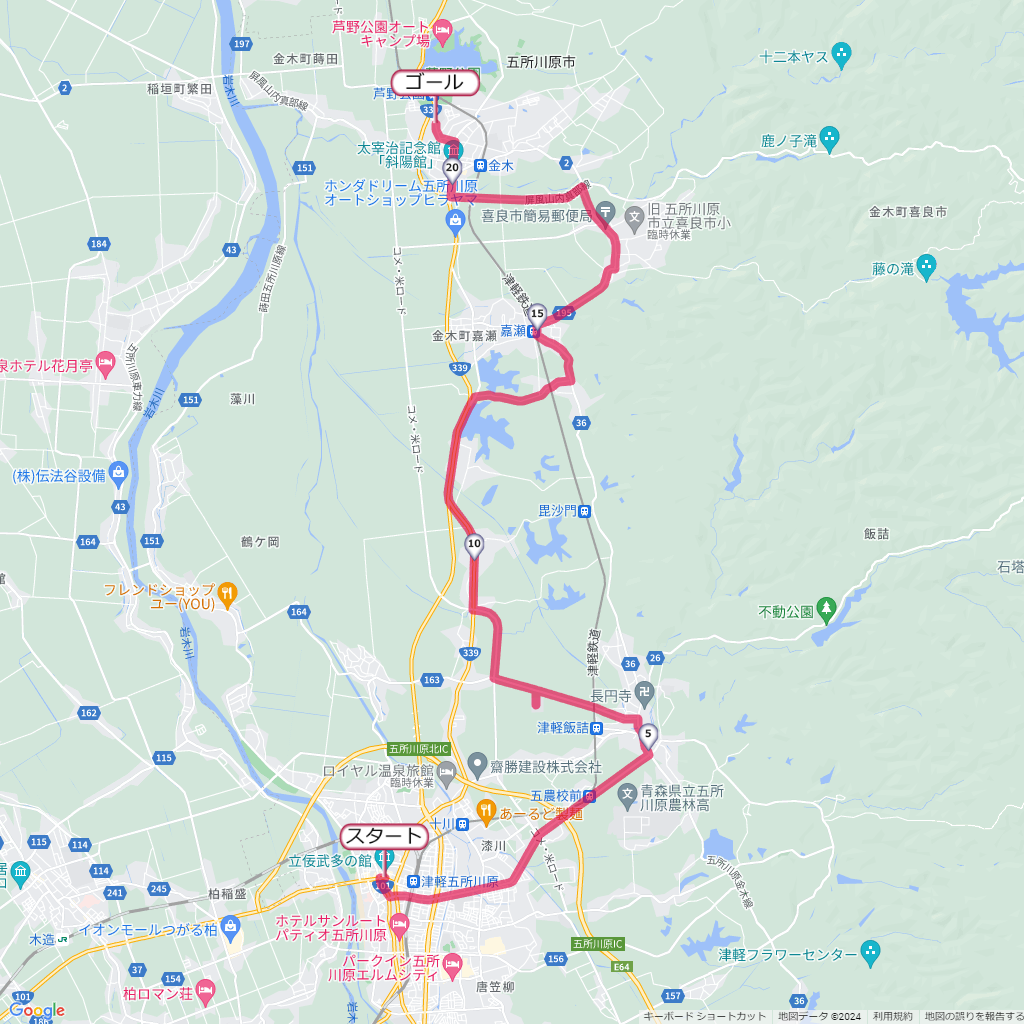 五所川原走れメロスマラソン,コース,地図,マップ,距離とタイム,高低差