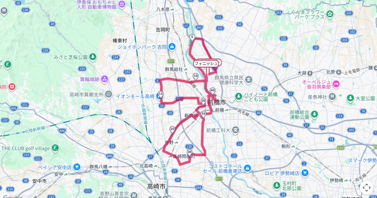 ぐんまマラソン,群馬マラソンのコースを地図で表示