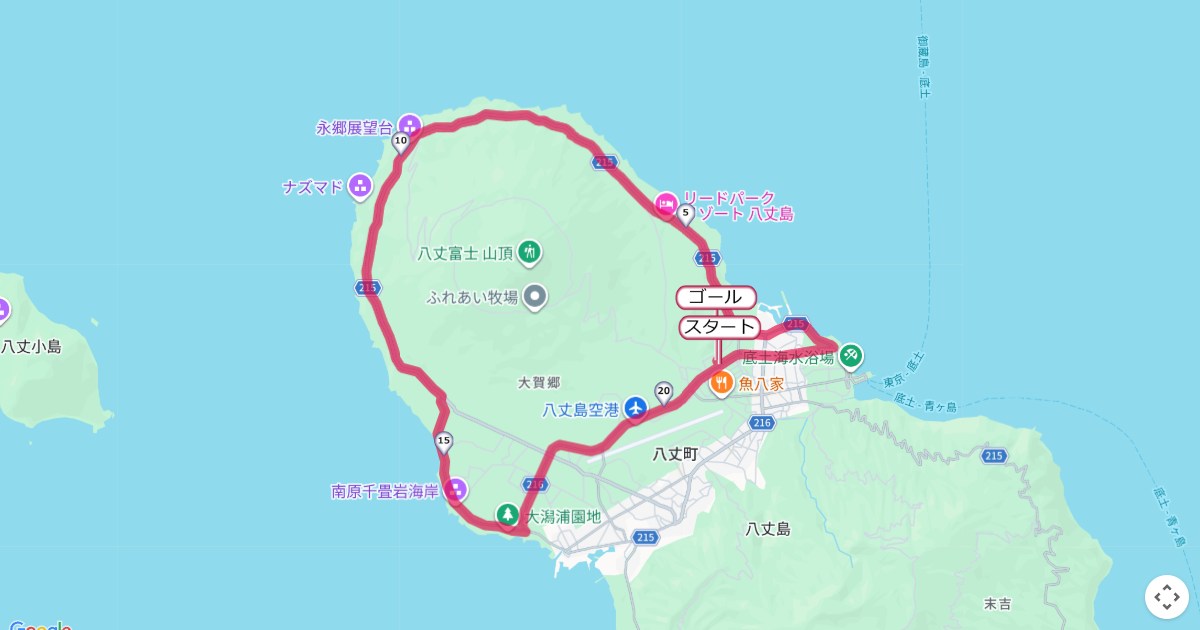 八丈島パブリックロードレースのコースを地図で表示