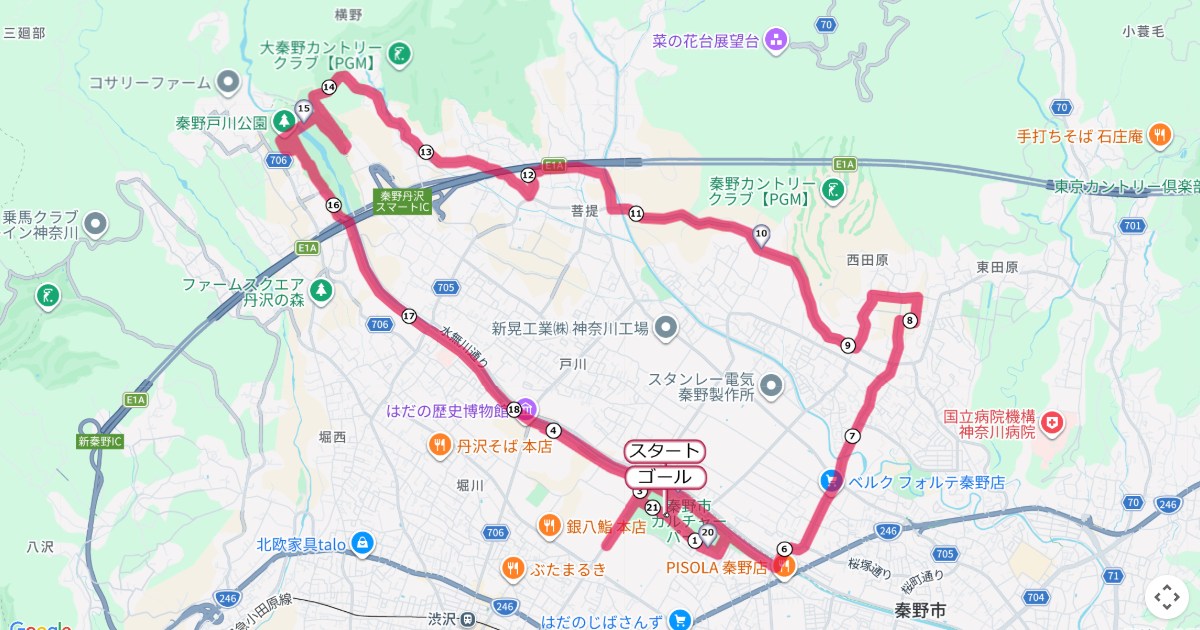 はだの丹沢水無川マラソン,秦野マラソンのコースを地図で表示