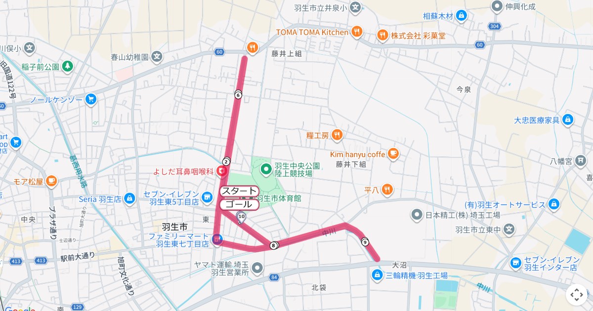 藍のまち羽生さわやかマラソンのコースを地図で表示