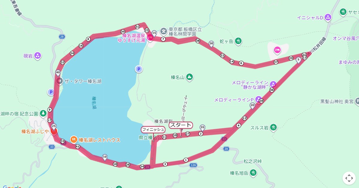 榛名湖マラソンのコースを地図で表示