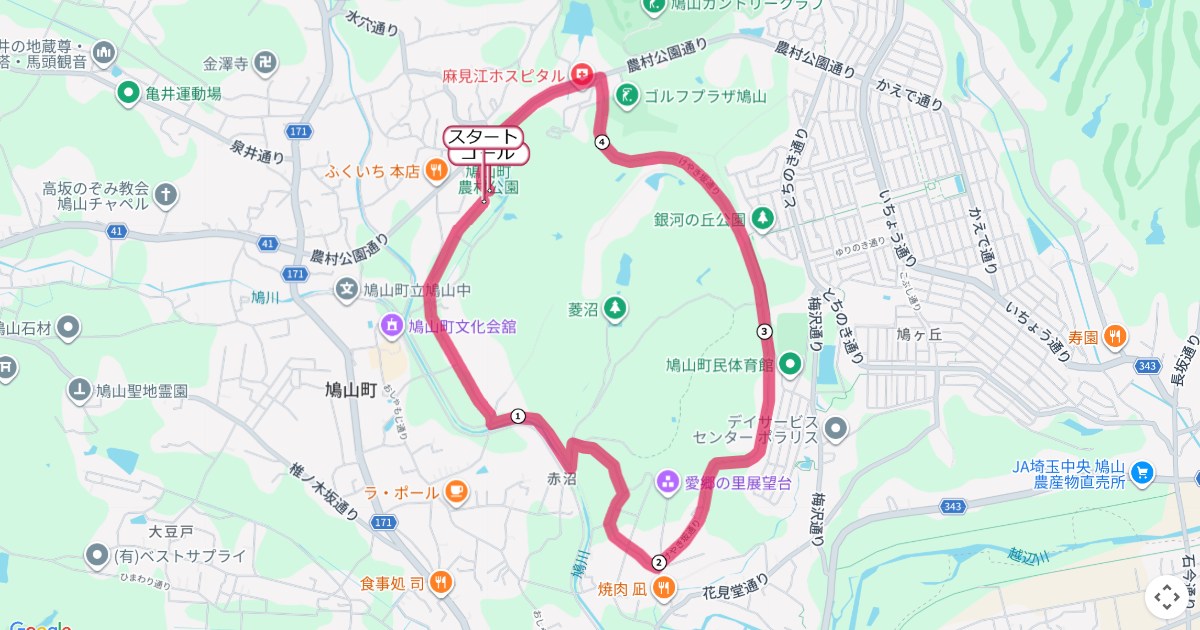 鳩山町正月マラソンのコースを地図で表示