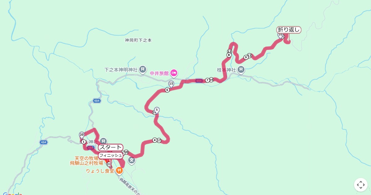 飛騨山の村大根マラソン,飛騨神岡マラソンのコースを地図で表示