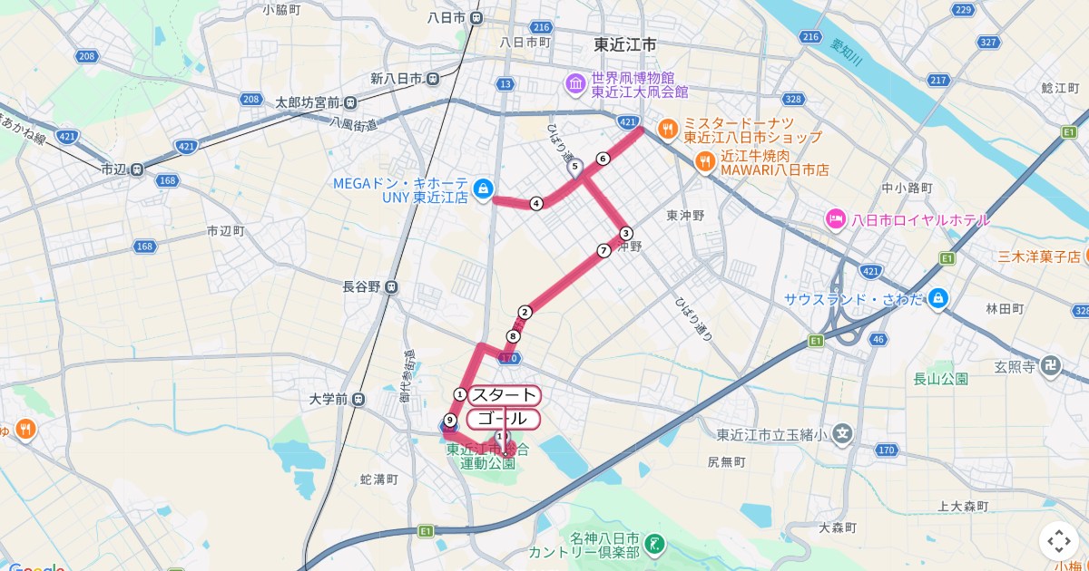 東近江市新春マラソンのコースを地図で表示