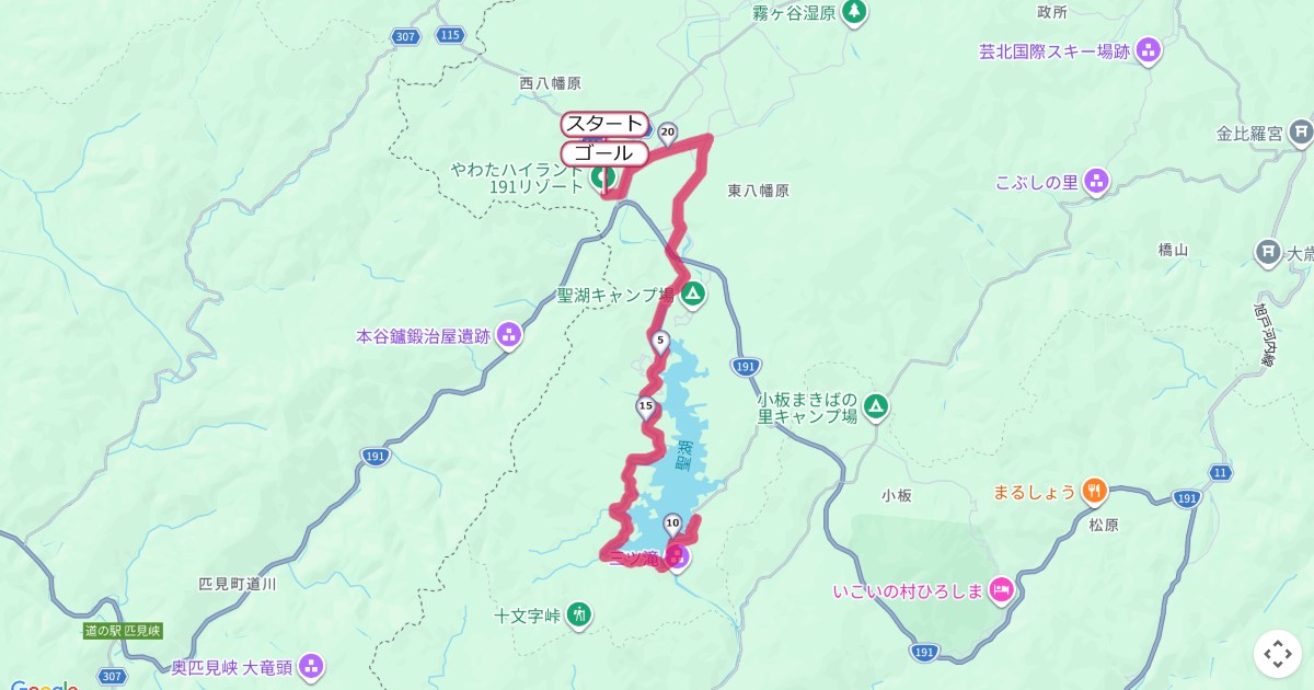 八幡高原聖湖マラソンのコースを地図で表示