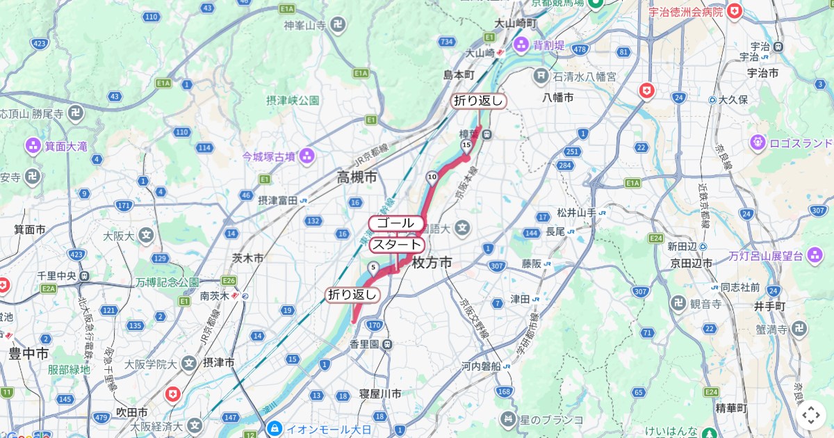 ひらかたハーフマラソン,枚方マラソンのコースを地図で表示