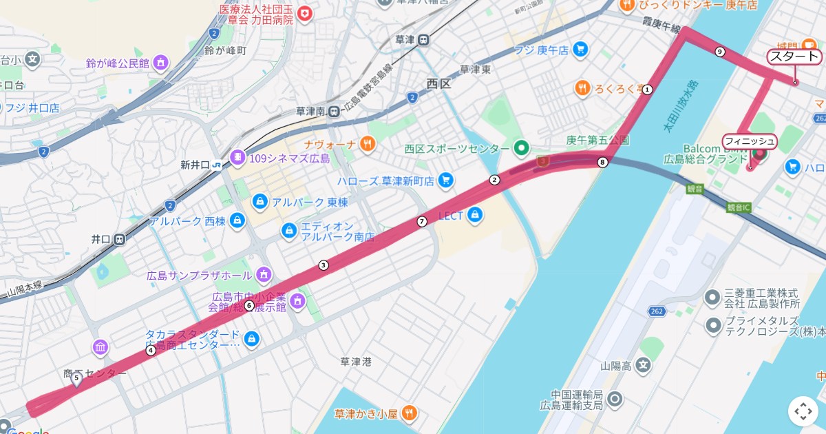 ひろしま国際マラソンのコースを地図で表示