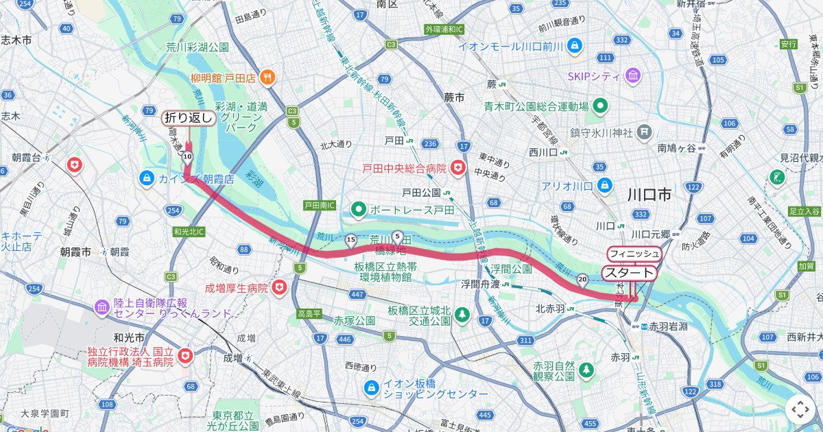 東京ニューイヤーハーフマラソンのコースを地図で表示