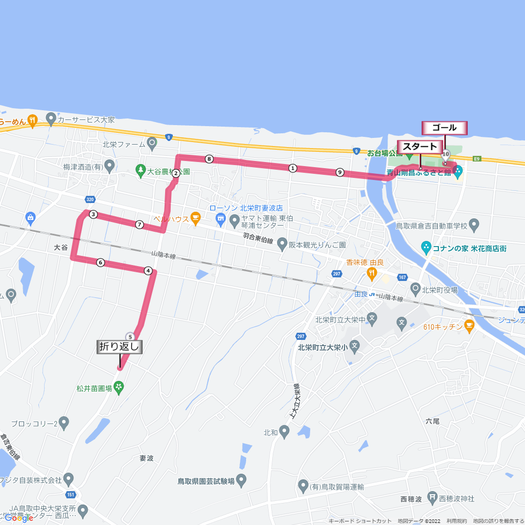 北栄町すいかながいも健康マラソン,コース,地図,マップ,距離とタイム,高低差
