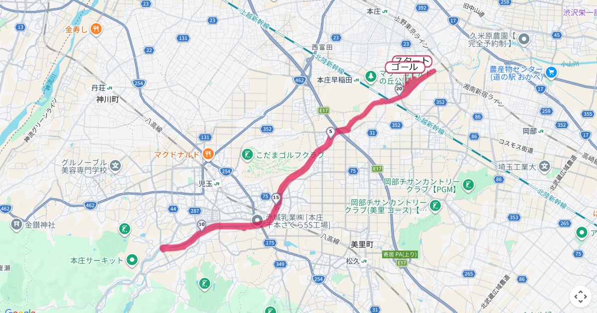本庄こだま千本桜マラソンのコースを地図で表示