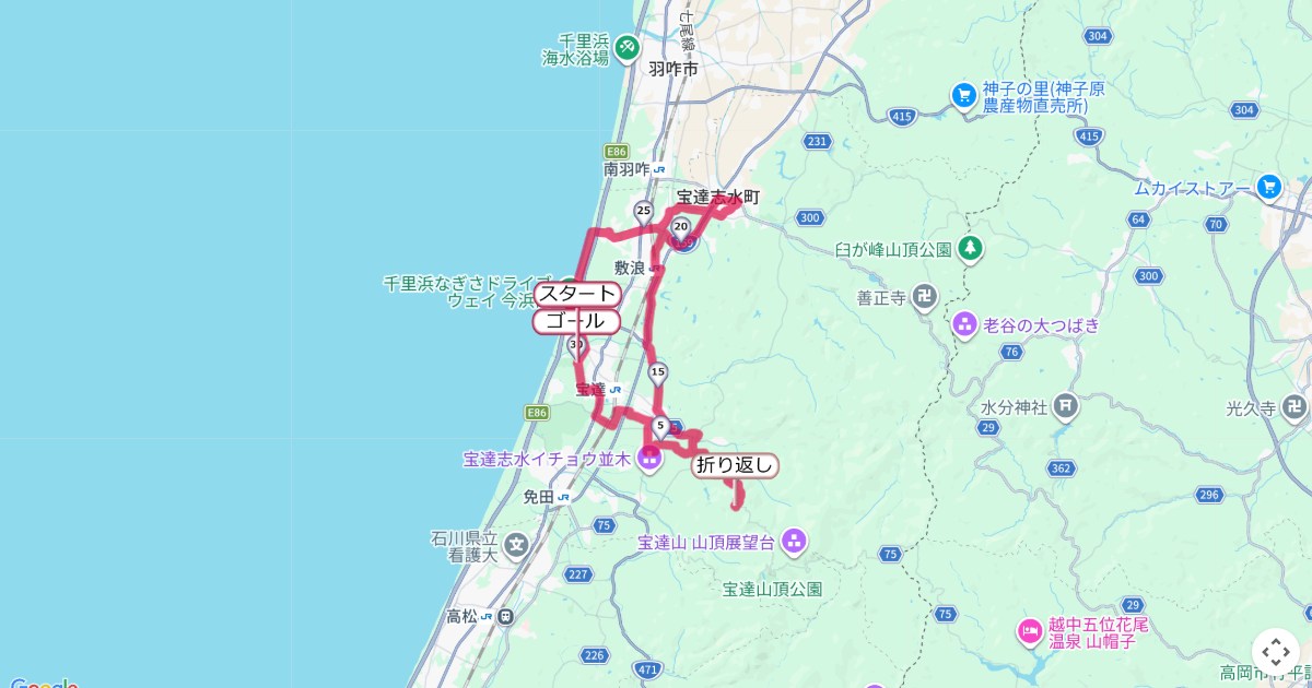 宝浪漫マラソン,宝達志水町マラソンのコースを地図で表示