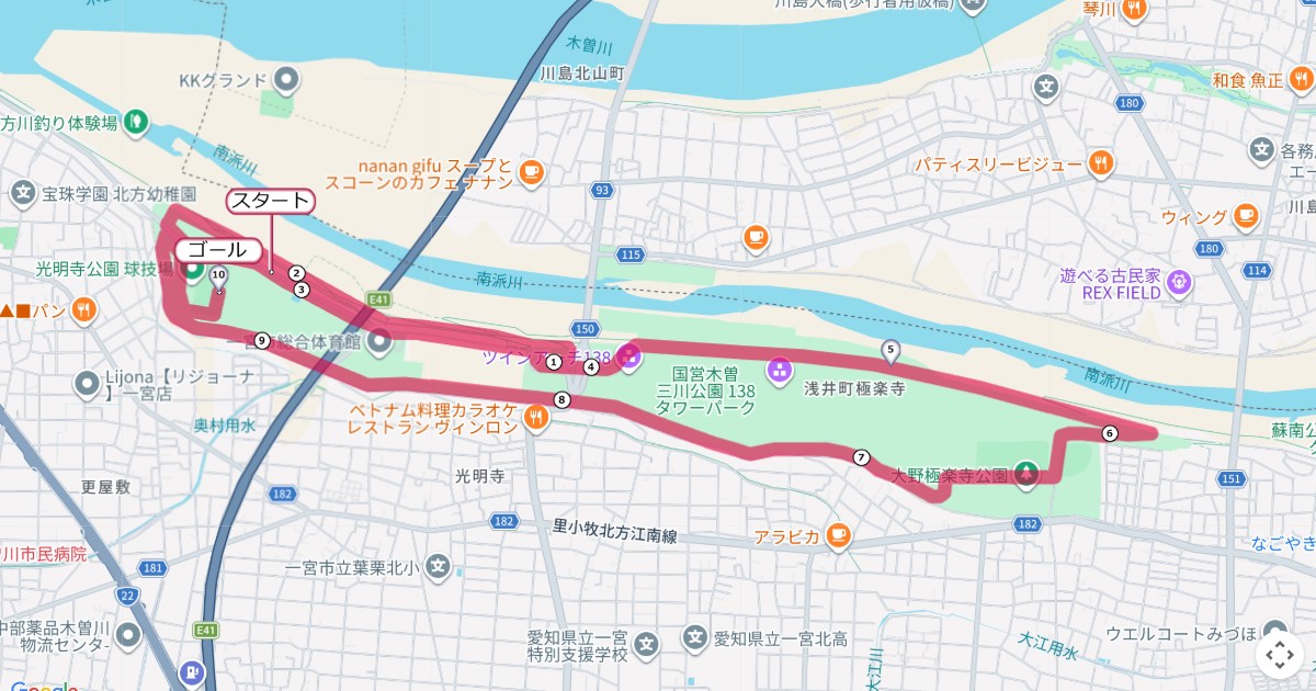 いちのみやタワーパークマラソン,一宮マラソンのコースを地図で表示