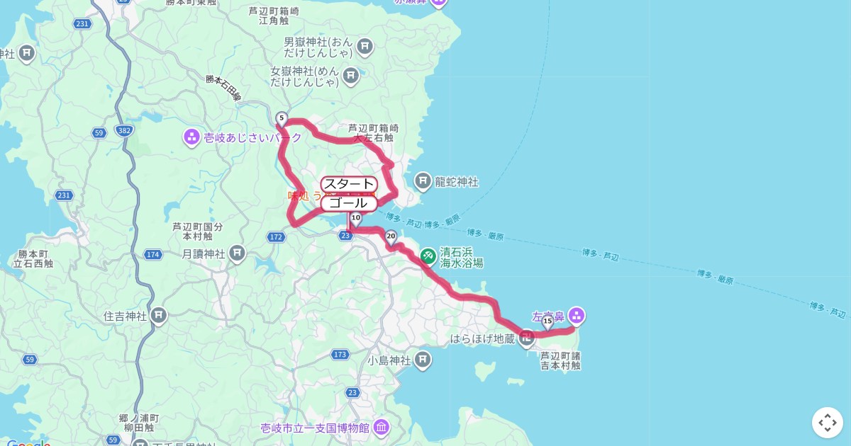 壱岐の島新春マラソンのコースを地図で表示