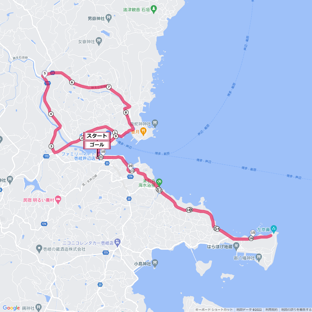 壱岐の島新春マラソン,コース,地図,マップ,距離とタイム,高低差