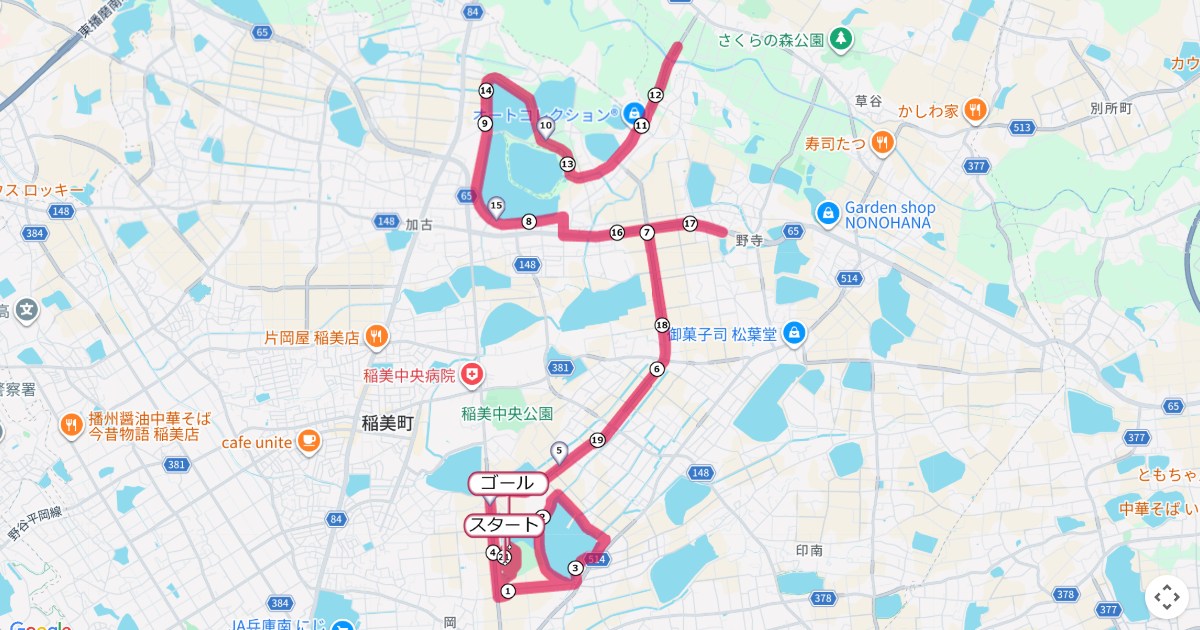 いなみ新春万葉マラソンのコースを地図で表示