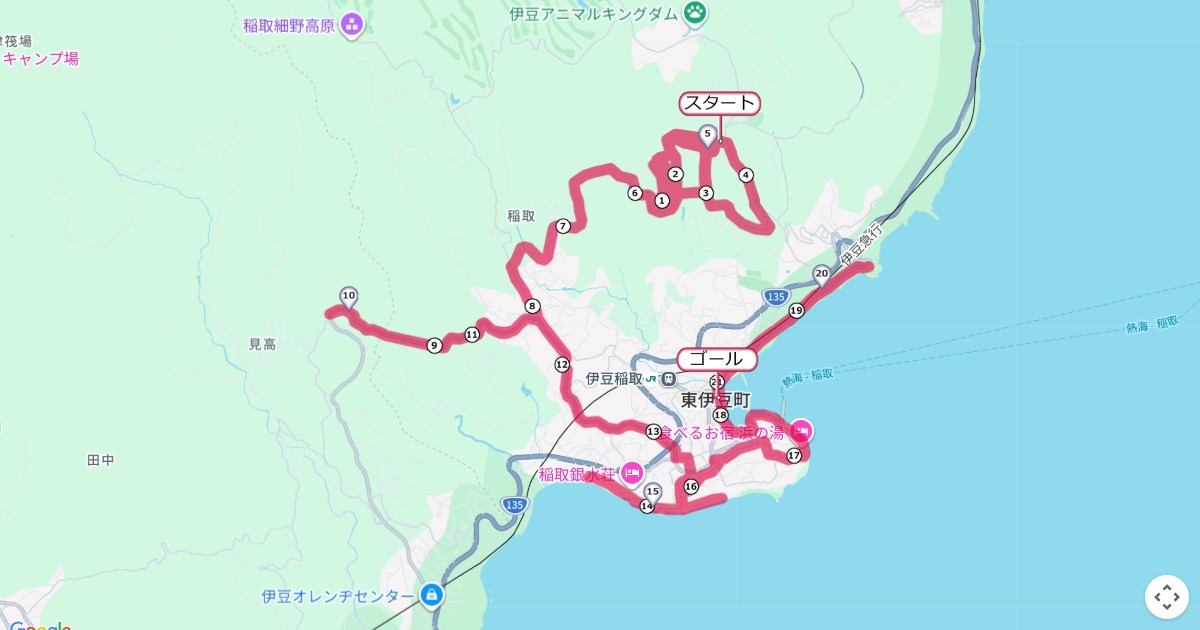 伊豆稲取キンメマラソンのコースを地図で表示