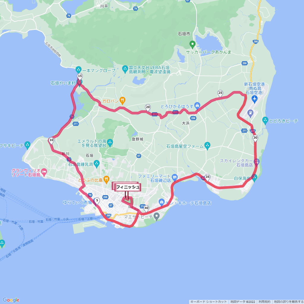 石垣島マラソン,コース,地図,マップ,距離とタイム,高低差